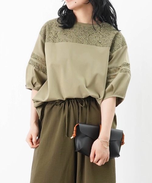LUCA/LADY LUCK LUCA(ルカ/レディラックルカ)の「LC/LLL レースライン袖TOPS(Tシャツ/カットソー・レディース・ブラック/カーキ/オフホワイト・FREE)」の3枚目の写真