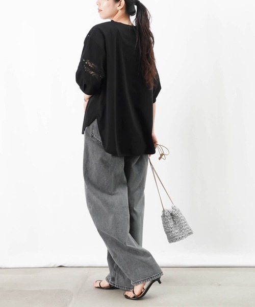 LUCA/LADY LUCK LUCA(ルカ/レディラックルカ)の「LC/LLL レースライン袖TOPS(Tシャツ/カットソー・レディース・ブラック/カーキ/オフホワイト・FREE)」の4枚目の写真