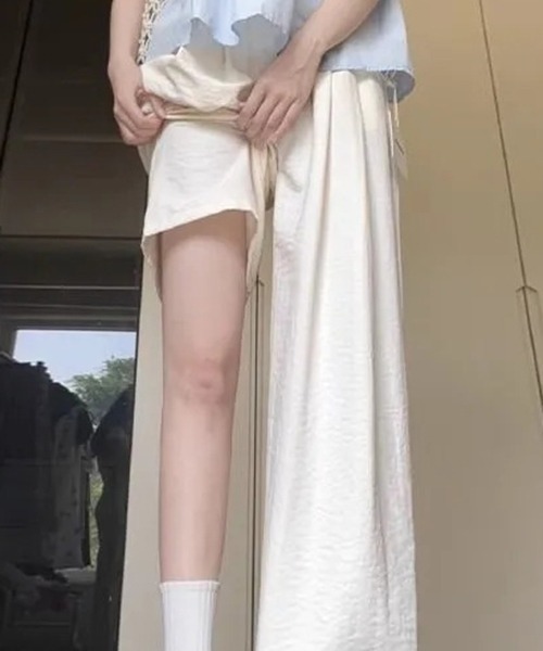 gossip!ロサンゼルス(ゴシップロサンゼルス)の「YUAG ハイウエスト ドレープ ストレートパンツ(その他パンツ・レディース・ブラック/ホワイト・M/L)」の13枚目の写真