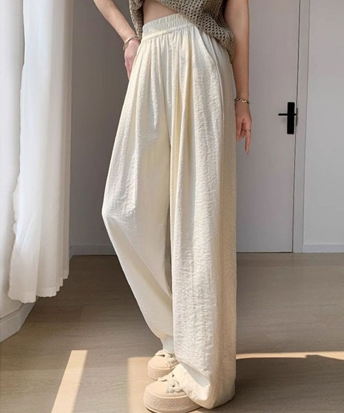 gossip!ロサンゼルス(ゴシップロサンゼルス)の「YUAG ハイウエスト ドレープ ストレートパンツ(その他パンツ・レディース・ブラック/ホワイト・M/L)」の6枚目の写真