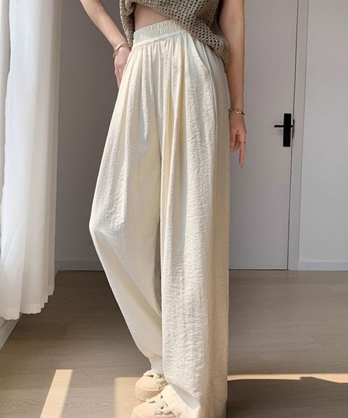gossip!ロサンゼルス(ゴシップロサンゼルス)の「YUAG ハイウエスト ドレープ ストレートパンツ(その他パンツ・レディース・ブラック/ホワイト・M/L)」の5枚目の写真