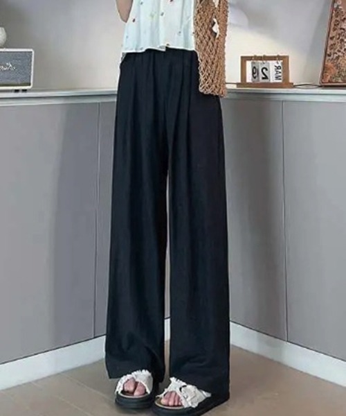 gossip!ロサンゼルス(ゴシップロサンゼルス)の「YUAG ハイウエスト ドレープ ストレートパンツ(その他パンツ・レディース・ブラック/ホワイト・M/L)」の9枚目の写真