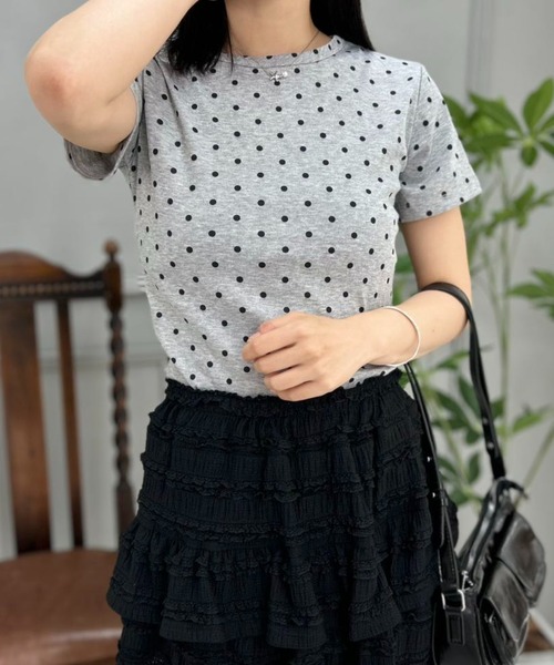 mebole(メボレ)の「キャンディドットTシャツ(Tシャツ/カットソー・レディース・ホワイト/グレー・FREE)」の1枚目の写真