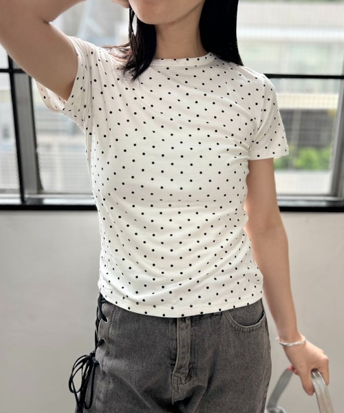 mebole(メボレ)の「キャンディドットTシャツ(Tシャツ/カットソー・レディース・ホワイト/グレー・FREE)」の2枚目の写真