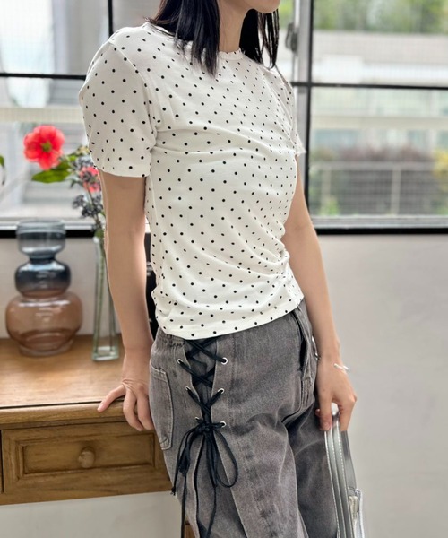 mebole(メボレ)の「キャンディドットTシャツ(Tシャツ/カットソー・レディース・ホワイト/グレー・FREE)」の3枚目の写真