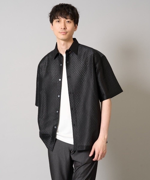 a.v.v(アーヴェヴェ)の「ドットジャカードワイドシルエットシャツ(シャツ/ブラウス・メンズ・オレンジ/ブラック・48/46)」の2枚目の写真