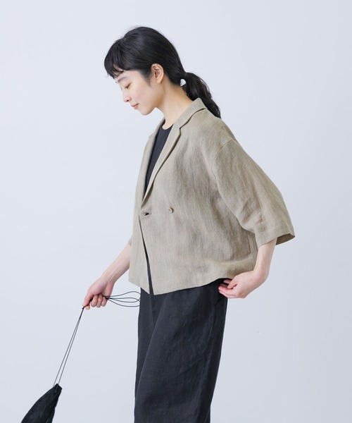 かぐれ(カグレ)の「リネンハーフスリーブジャケット(その他アウター・レディース・ナチュラル/ネイビー・FREE)」の4枚目の写真
