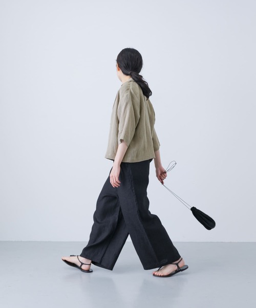 かぐれ(カグレ)の「リネンハーフスリーブジャケット(その他アウター・レディース・ナチュラル/ネイビー・FREE)」の8枚目の写真