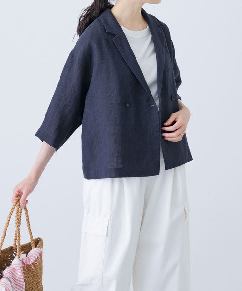 かぐれ(カグレ)の「リネンハーフスリーブジャケット(その他アウター・レディース・ナチュラル/ネイビー・FREE)」の10枚目の写真