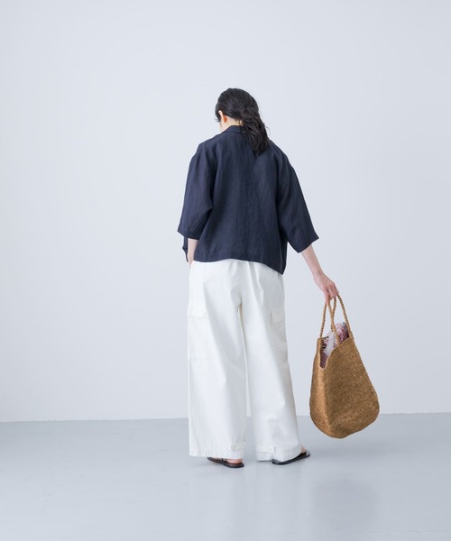 かぐれ リネンハーフスリーブジャケット ネイビー リネンハーフスリーブジャケット(その他アウター)|かぐれ