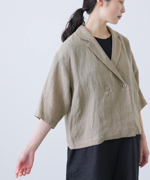 かぐれ(カグレ)の「リネンハーフスリーブジャケット(その他アウター・レディース・ナチュラル/ネイビー・FREE)」の22枚目の写真