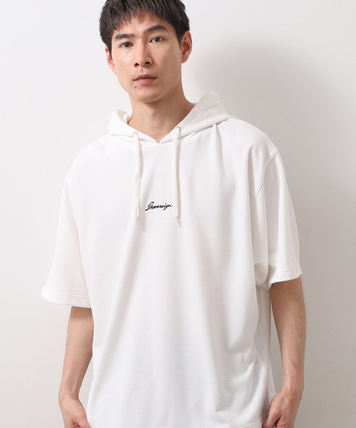 THE SHOP TK (ザ ショップ ティーケー )の「ポンチ半袖パーカー 【洗濯機OK】(パーカー・メンズ・ブラック/ネイビー/ホワイト・02/03)」の1枚目の写真