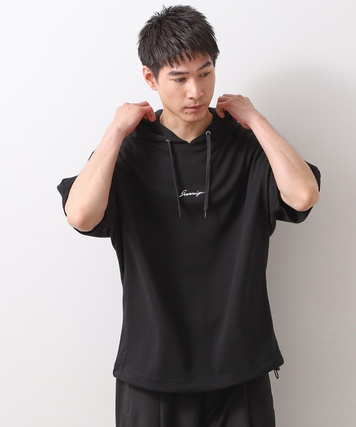 THE SHOP TK (ザ ショップ ティーケー )の「ポンチ半袖パーカー 【洗濯機OK】(パーカー・メンズ・ブラック/ネイビー/ホワイト・02/03)」の2枚目の写真