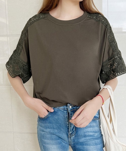 ONEP STAR(ワンピスター)の「ポイントレースシースルートップス(Tシャツ/カットソー・レディース・ベージュ/ホワイト/ダークブラウン/ブラック・FREE)」の17枚目の写真