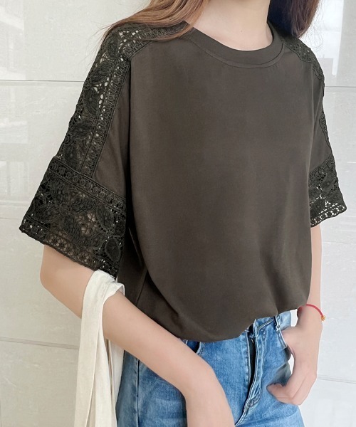 ONEP STAR(ワンピスター)の「ポイントレースシースルートップス(Tシャツ/カットソー・レディース・ベージュ/ホワイト/ダークブラウン/ブラック・FREE)」の16枚目の写真