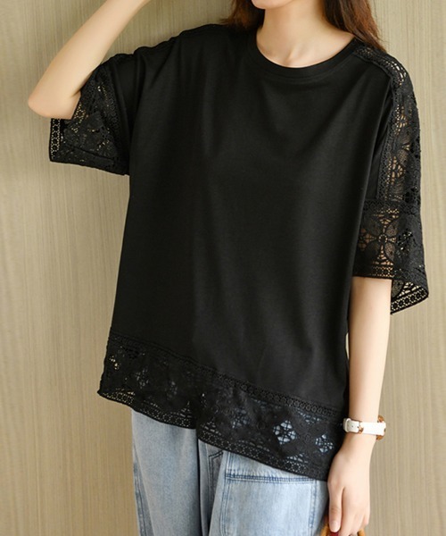 ONEP STAR(ワンピスター)の「ポイントレースシースルートップス(Tシャツ/カットソー・レディース・ベージュ/ホワイト/ダークブラウン/ブラック・FREE)」の14枚目の写真