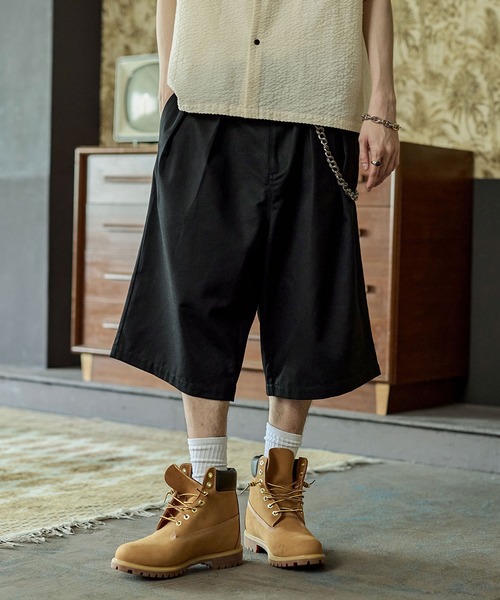 Bleme（ブレム）の「ヘビーツイル ワイドストレート ダブルインタック グルカチノショートパンツ（チノパンツ・メンズ・ブラウン/ブラック/カーキ・S/M/L/XL）」の2枚目の写真