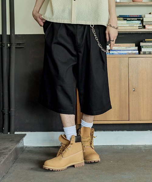 Bleme（ブレム）の「ヘビーツイル ワイドストレート ダブルインタック グルカチノショートパンツ（チノパンツ・メンズ・ブラウン/ブラック/カーキ・S/M/L/XL）」の4枚目の写真