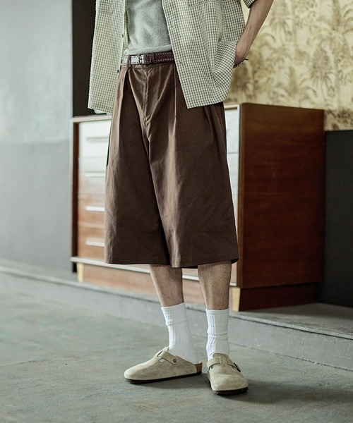 Bleme（ブレム）の「ヘビーツイル ワイドストレート ダブルインタック グルカチノショートパンツ（チノパンツ・メンズ・ブラウン/ブラック/カーキ・S/M/L/XL）」の20枚目の写真