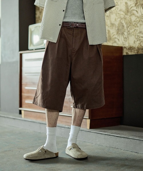 Bleme（ブレム）の「ヘビーツイル ワイドストレート ダブルインタック グルカチノショートパンツ（チノパンツ・メンズ・ブラウン/ブラック/カーキ・S/M/L/XL）」の22枚目の写真