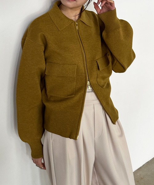 solleim（ソルレム）の「ダブルジップ襟付きニットブルゾン（カーディガン/ボレロ・レディース・アイボリー/マスタード/チャコール・M/L）」の17枚目の写真
