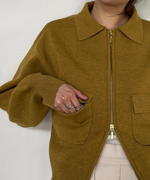 solleim（ソルレム）の「ダブルジップ襟付きニットブルゾン（カーディガン/ボレロ・レディース・アイボリー/マスタード/チャコール・M/L）」の18枚目の写真