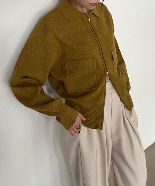 solleim（ソルレム）の「ダブルジップ襟付きニットブルゾン（カーディガン/ボレロ・レディース・アイボリー/マスタード/チャコール・M/L）」の4枚目の写真