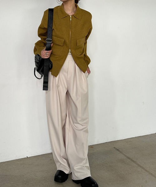 solleim（ソルレム）の「ダブルジップ襟付きニットブルゾン（カーディガン/ボレロ・レディース・アイボリー/マスタード/チャコール・M/L）」の6枚目の写真