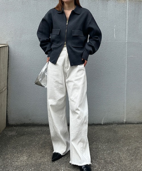 solleim（ソルレム）の「ダブルジップ襟付きニットブルゾン（カーディガン/ボレロ・レディース・アイボリー/マスタード/チャコール・M/L）」の10枚目の写真