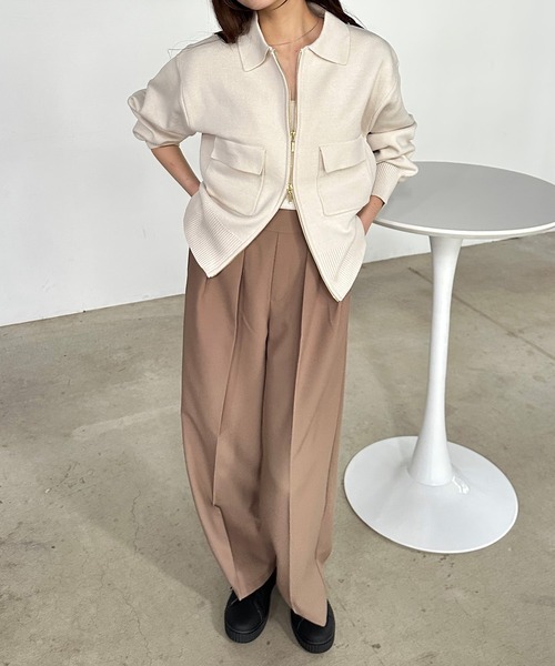 solleim（ソルレム）の「ダブルジップ襟付きニットブルゾン（カーディガン/ボレロ・レディース・アイボリー/マスタード/チャコール・M/L）」の15枚目の写真