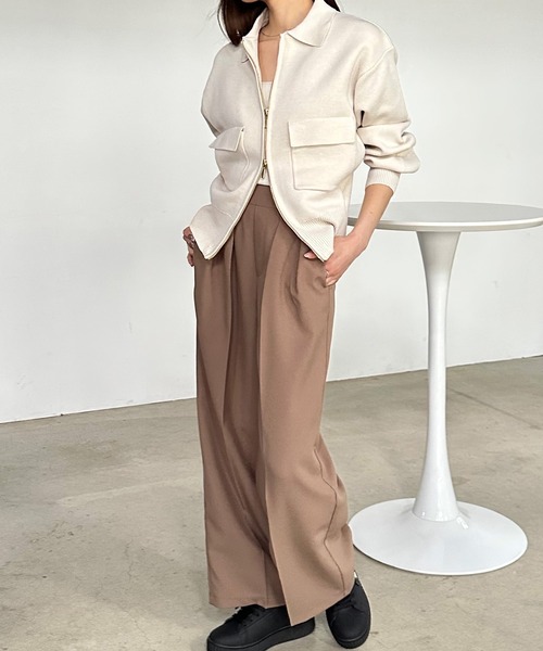 solleim（ソルレム）の「ダブルジップ襟付きニットブルゾン（カーディガン/ボレロ・レディース・アイボリー/マスタード/チャコール・M/L）」の16枚目の写真