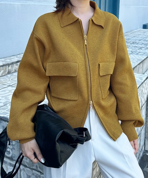 solleim（ソルレム）の「ダブルジップ襟付きニットブルゾン（カーディガン/ボレロ・レディース・アイボリー/マスタード/チャコール・M/L）」の22枚目の写真