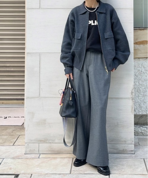 セール】ダブルジップ襟付きニットブルゾン（カーディガン/ボレロ