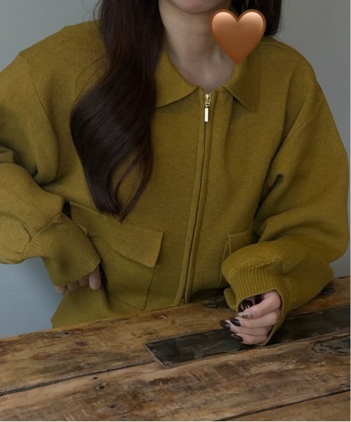 セール】ダブルジップ襟付きニットブルゾン（カーディガン/ボレロ