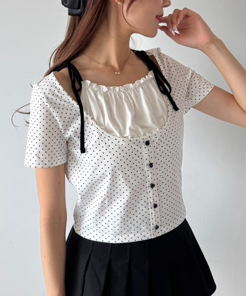 one after another NICE CLAUP(ワンアフターアナザーナイスクラップ)の「【WEB限定】レイヤード半袖トップストップス(Tシャツ/カットソー・レディース・オフホワイト/ブラック系その他/ブラック/ホワイト系その他・FREE)」の3枚目の写真