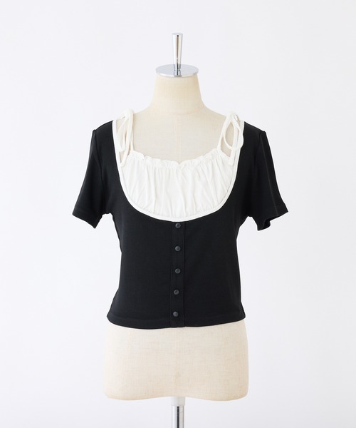 one after another NICE CLAUP(ワンアフターアナザーナイスクラップ)の「【WEB限定】レイヤード半袖トップストップス(Tシャツ/カットソー・レディース・オフホワイト/ブラック系その他/ブラック/ホワイト系その他・FREE)」の5枚目の写真
