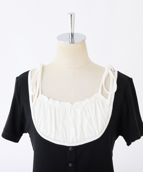 one after another NICE CLAUP(ワンアフターアナザーナイスクラップ)の「【WEB限定】レイヤード半袖トップストップス(Tシャツ/カットソー・レディース・オフホワイト/ブラック系その他/ブラック/ホワイト系その他・FREE)」の8枚目の写真