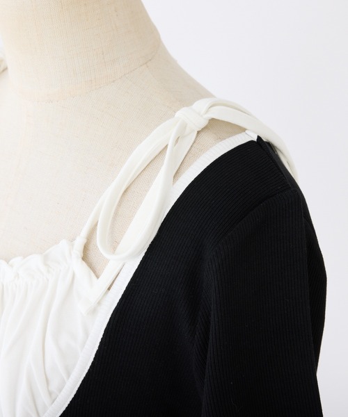 one after another NICE CLAUP(ワンアフターアナザーナイスクラップ)の「【WEB限定】レイヤード半袖トップストップス(Tシャツ/カットソー・レディース・オフホワイト/ブラック系その他/ブラック/ホワイト系その他・FREE)」の9枚目の写真