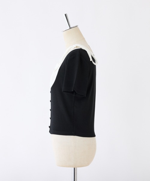 one after another NICE CLAUP(ワンアフターアナザーナイスクラップ)の「【WEB限定】レイヤード半袖トップストップス(Tシャツ/カットソー・レディース・オフホワイト/ブラック系その他/ブラック/ホワイト系その他・FREE)」の6枚目の写真
