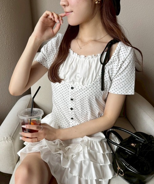 one after another NICE CLAUP(ワンアフターアナザーナイスクラップ)の「【WEB限定】レイヤード半袖トップストップス(Tシャツ/カットソー・レディース・オフホワイト/ブラック系その他/ブラック/ホワイト系その他・FREE)」の18枚目の写真