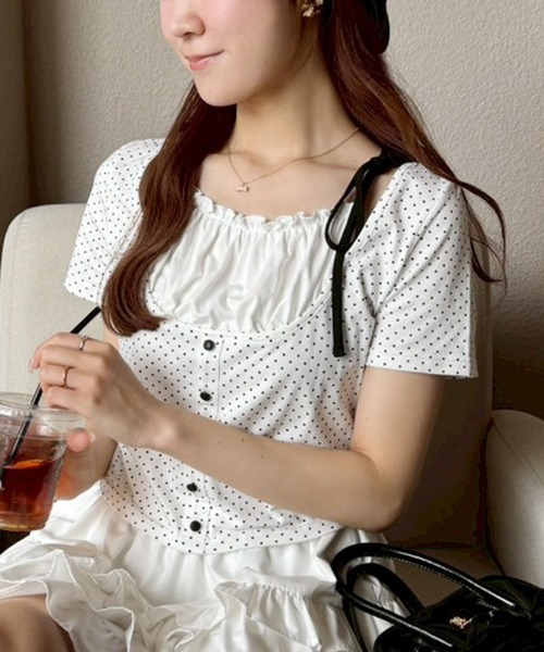 one after another NICE CLAUP(ワンアフターアナザーナイスクラップ)の「【WEB限定】レイヤード半袖トップストップス(Tシャツ/カットソー・レディース・オフホワイト/ブラック系その他/ブラック/ホワイト系その他・FREE)」の19枚目の写真