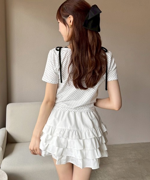 one after another NICE CLAUP(ワンアフターアナザーナイスクラップ)の「【WEB限定】レイヤード半袖トップストップス(Tシャツ/カットソー・レディース・オフホワイト/ブラック系その他/ブラック/ホワイト系その他・FREE)」の14枚目の写真