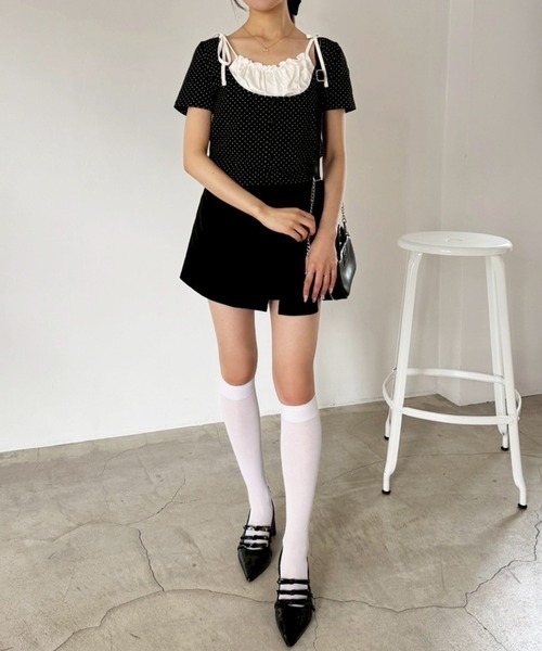 one after another NICE CLAUP(ワンアフターアナザーナイスクラップ)の「【WEB限定】レイヤード半袖トップストップス(Tシャツ/カットソー・レディース・オフホワイト/ブラック系その他/ブラック/ホワイト系その他・FREE)」の20枚目の写真