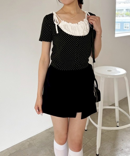 one after another NICE CLAUP(ワンアフターアナザーナイスクラップ)の「【WEB限定】レイヤード半袖トップストップス(Tシャツ/カットソー・レディース・オフホワイト/ブラック系その他/ブラック/ホワイト系その他・FREE)」の22枚目の写真