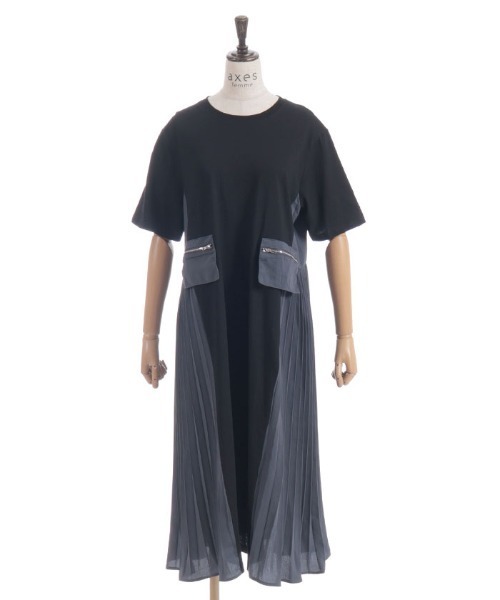 axes femme（アクシーズファム）の「プリーツ切替ワンピース（ワンピース・レディース・ネイビー/ブラック・FREE）」の3枚目の写真