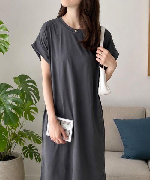 Amulet（アミュレット）の「【人気アイテム◎】毎日に寄り添うシンプルデザイン ゆる楽◎　半袖ロングTシャツワンピース（ワンピース・レディース・グレー/ライトグレー/ホワイト/オレンジ/ベージュ/ブラック・M/S/L/XL）」の14枚目の写真