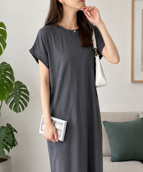 Amulet（アミュレット）の「【人気アイテム◎】毎日に寄り添うシンプルデザイン ゆる楽◎　半袖ロングTシャツワンピース（ワンピース・レディース・グレー/ライトグレー/ホワイト/オレンジ/ベージュ/ブラック・M/S/L/XL）」の15枚目の写真