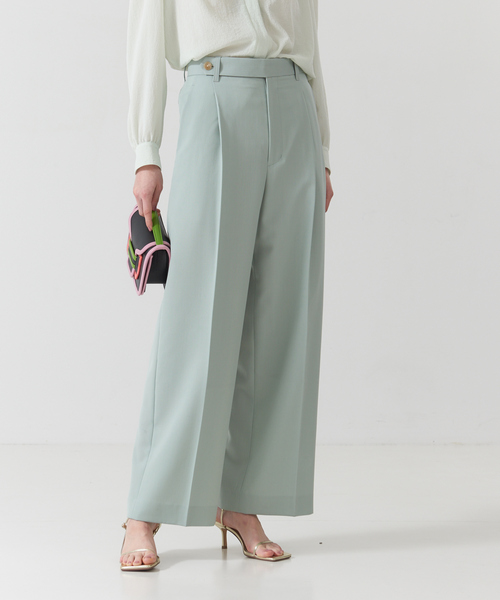 DESIGNWORKS（デザインワークス）の「強撚ウールギャバワイドパンツ（その他パンツ・レディース・ブラック/グリーン・38/36）」の2枚目の写真