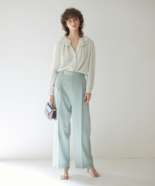 DESIGNWORKS（デザインワークス）の「強撚ウールギャバワイドパンツ（その他パンツ・レディース・ブラック/グリーン・38/36）」の3枚目の写真