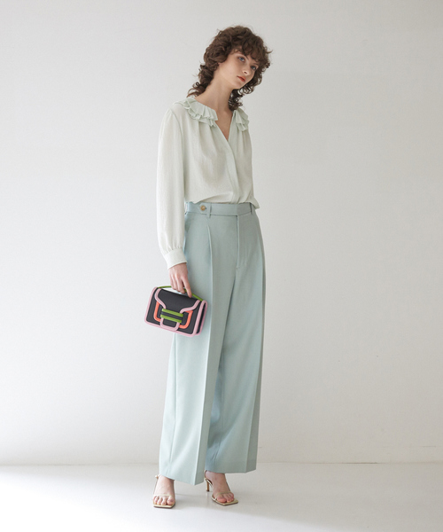 DESIGNWORKS（デザインワークス）の「強撚ウールギャバワイドパンツ（その他パンツ・レディース・ブラック/グリーン・38/36）」の4枚目の写真